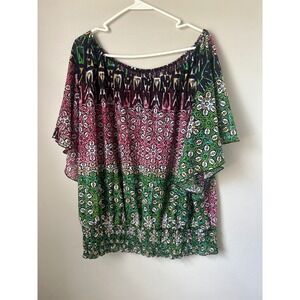 LANE BRYANT Womens Off Shoulder S Boho Floral‎ Print Top Plus Size 22W Fairy Y2K